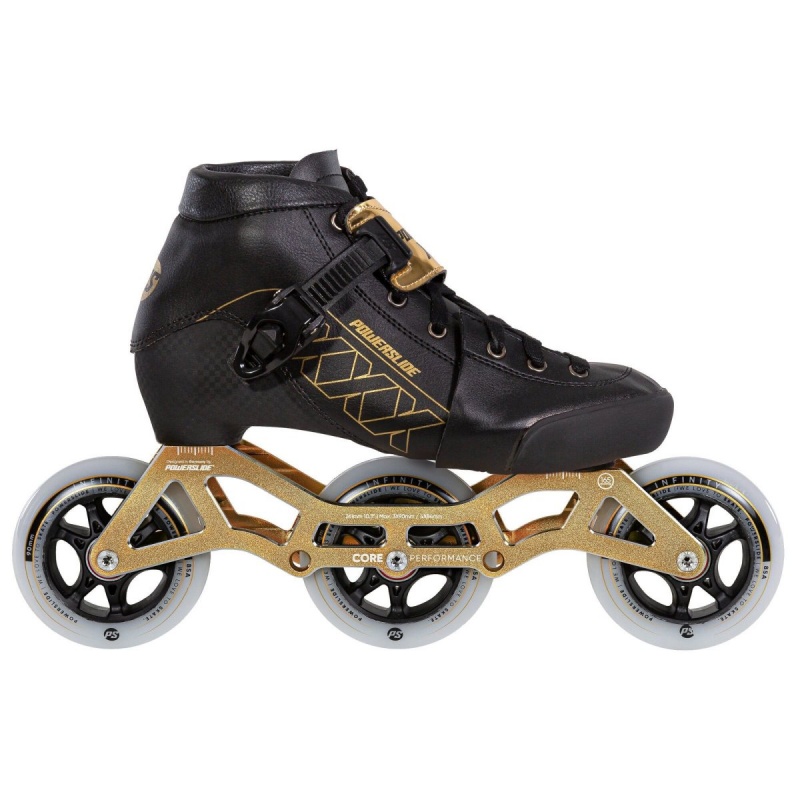 Powerslide 3X Gold adj. Inline Skates Kinder Schwarz Gold | QZB-860527